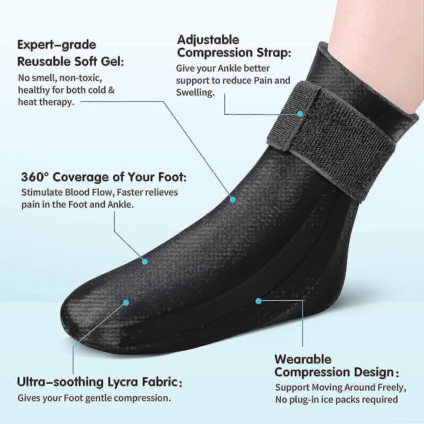 Reusable Gel Cold Therapy Sock For Hot & Cold Therapy, Ankle Foot Ice Pack Wrap For Injuries, Instant Pain Relief For Achilles
