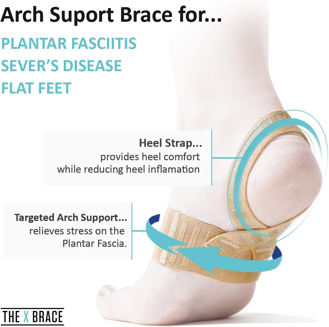 The Original X Brace - Arch Support Brace and Compression for Plantar Fasciitis, Flat Feet, Fallen Arches, Over-Pronation and Heel Pain