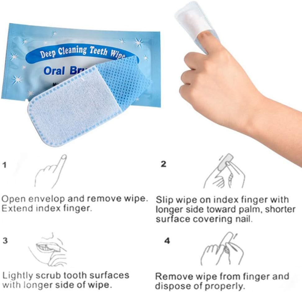 Disposable Deep Cleaning Teeth Wipes Finger Toothbrush Oral Teeth Wipes Finger Wipes Whitening Oral Cleaning Wipe for Oral Brush Ups 5 PCS