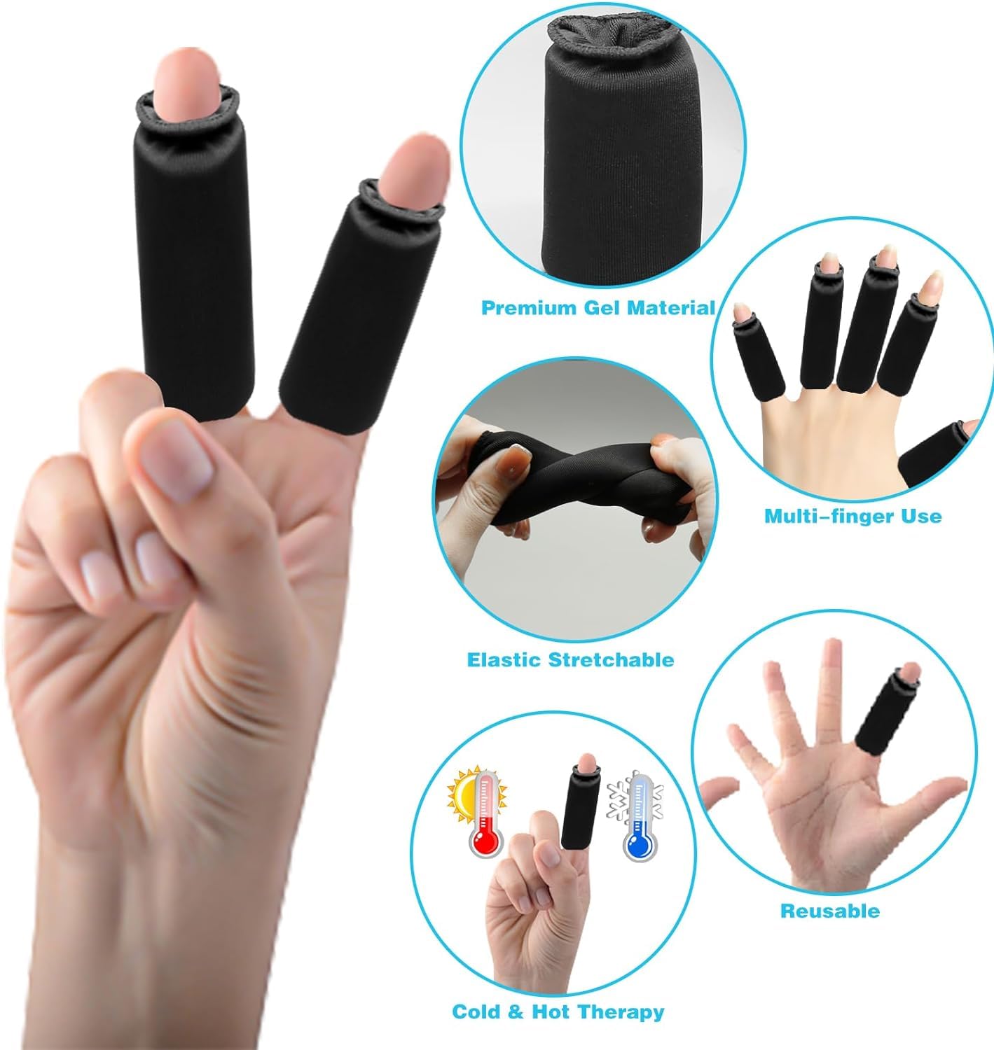 Finger Compression Sleeves 4 Finger Ice Pack Wrap Thumbs & Toes Hot Cold Gel Ice Pack