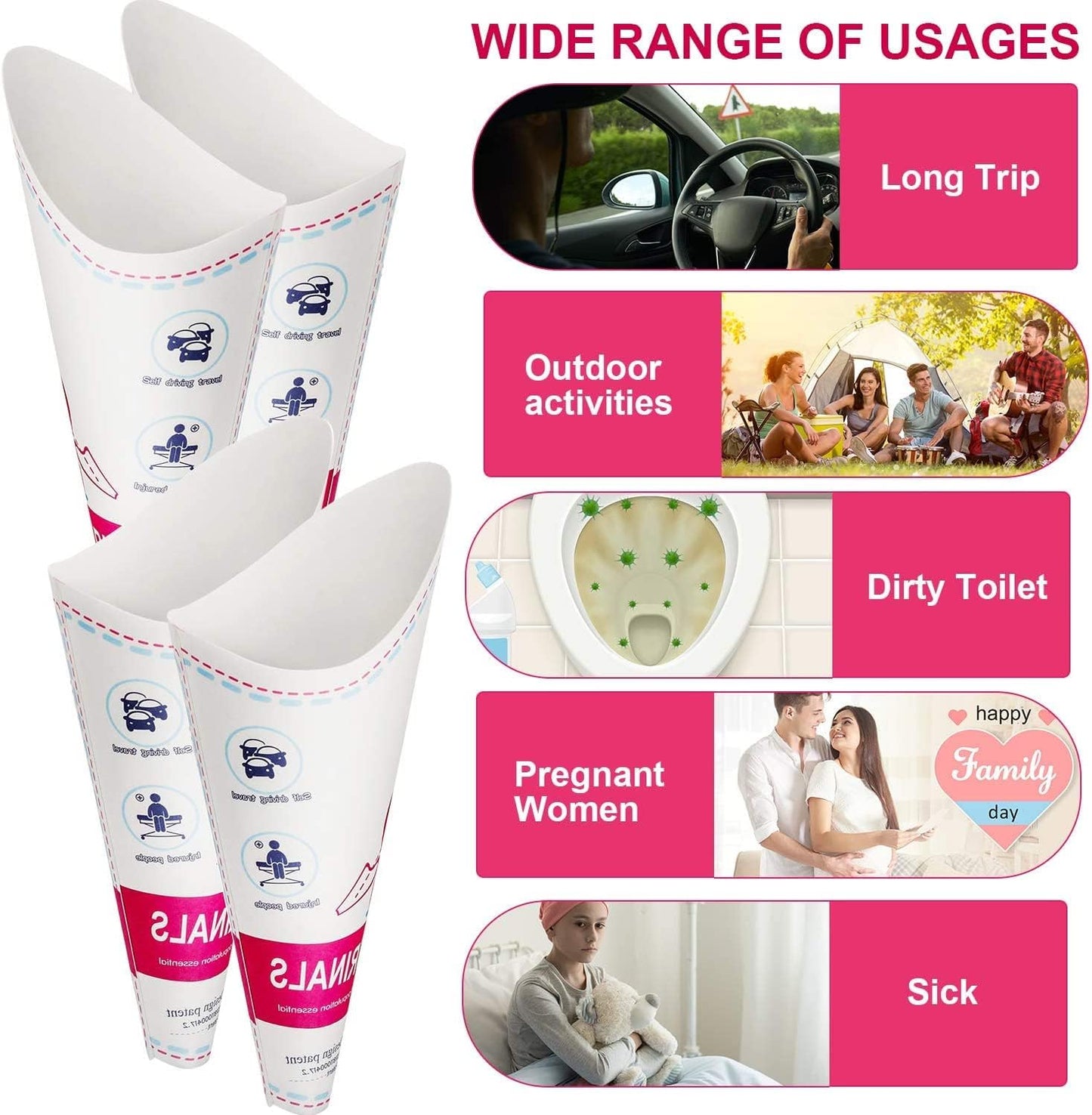 Disposable Female Urinal 40 Pieces of Paper Female Urinal, Suitable for Pregnant Women, Injuries, Travel, Camping, Outdoor Activities