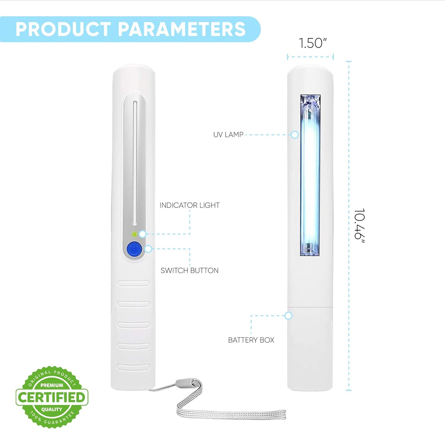 Steri Wand - Portable Ultra Violet Sanitizing Light Germ Wand UV Light Sanitizer Wand Germ Killer (White)