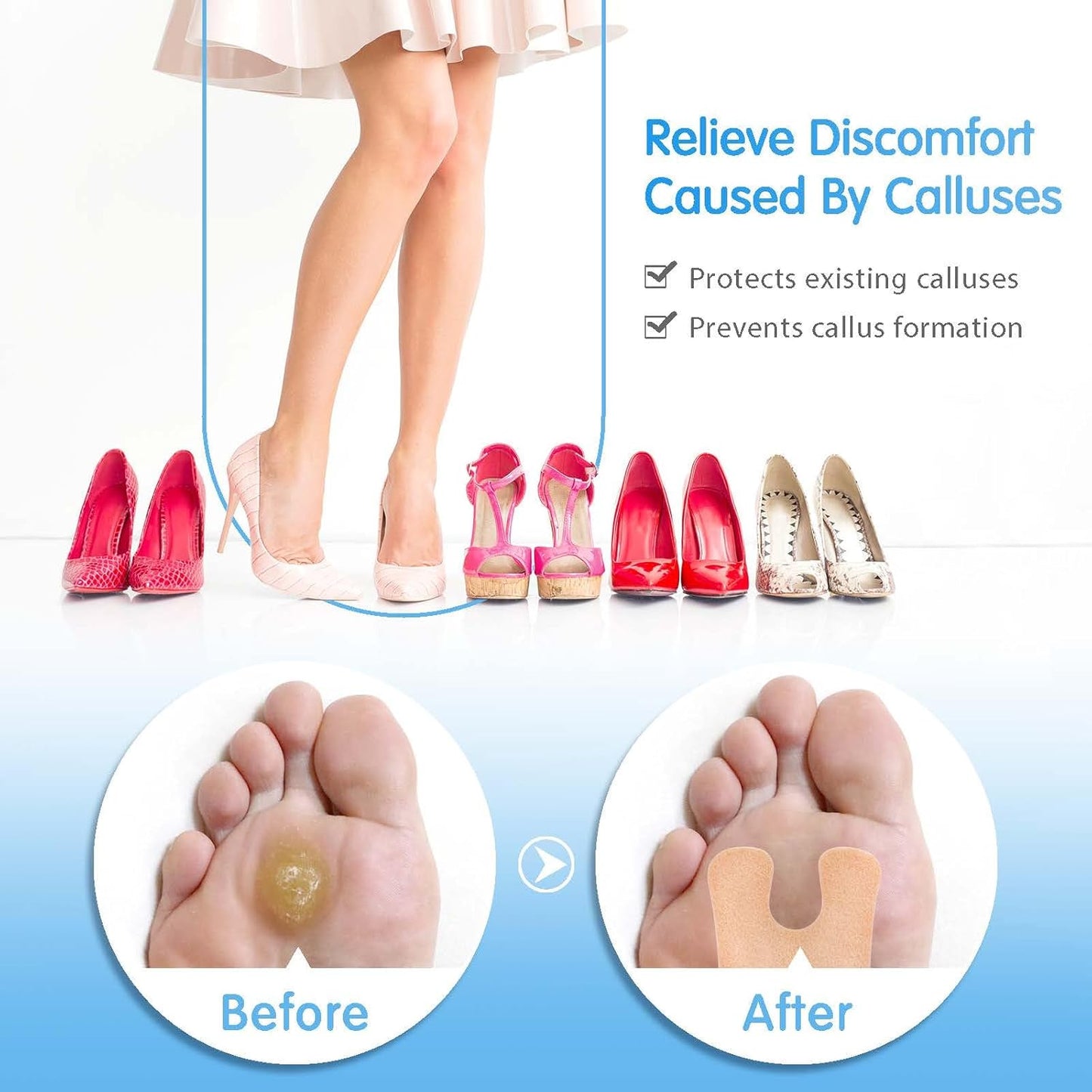 U-Shaped Felt Callus Pads(Pack of 48), Protect Calluses from Rubbing on Shoes