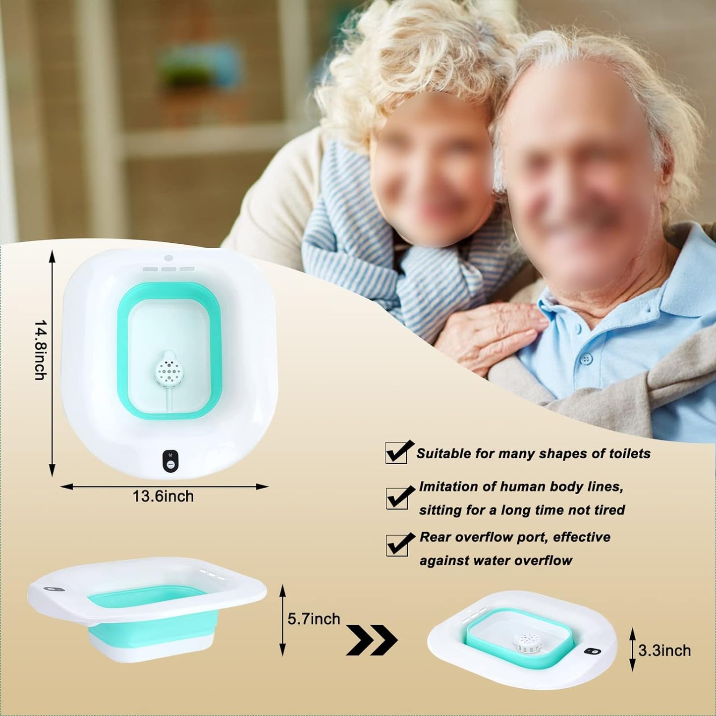 Electric Sitz Bath- Foldable Postpartum Care Basin,Sitz Bath Tub for Soothes and Cleanse Vagina & Anal, Hemorrhoids and Perineum Treatment