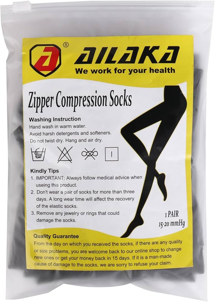 Ailaka Medical Zipper Compression Socks, 15-20 mmHg Knee High Open Toe Compression Socks for Men Women, Support Socks for Varicose Veins, Edema