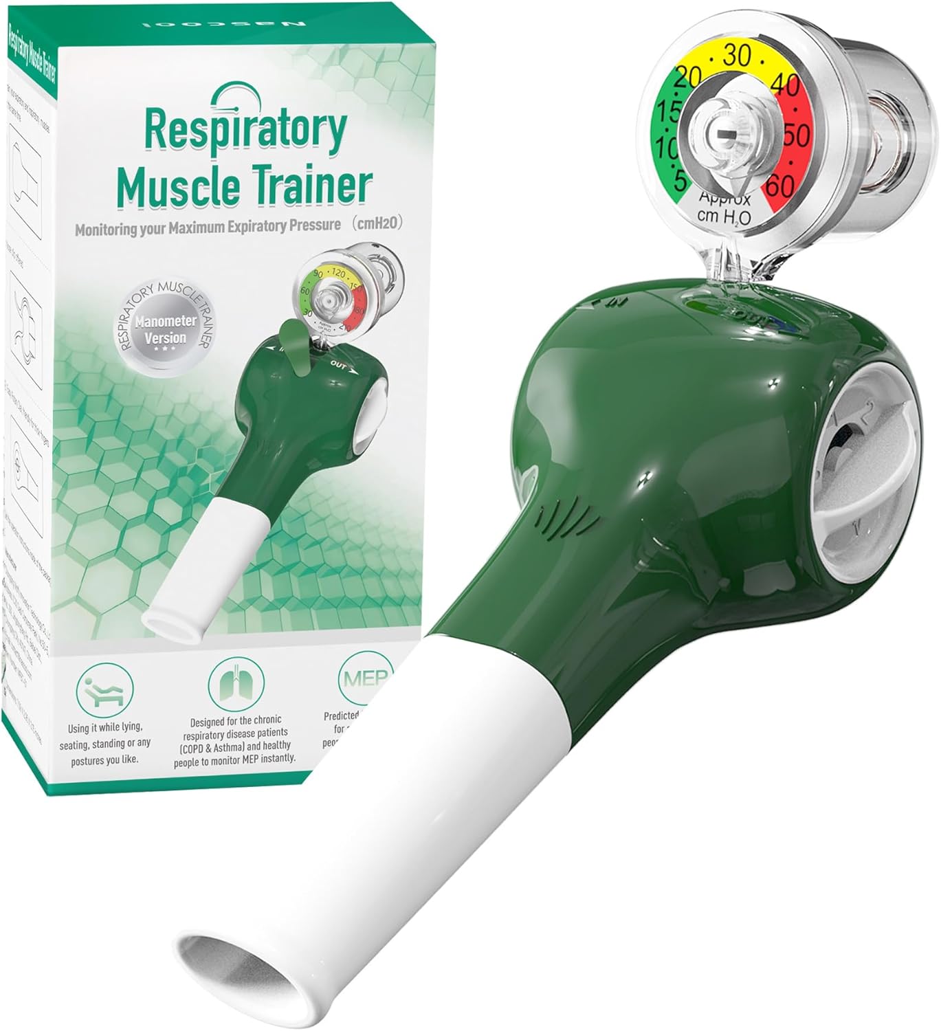 Nascool Breathing Exercise Device for Lungs, Inspiratory Respiratory Muscle Trainer for Athletes, Lung Exerciser Device