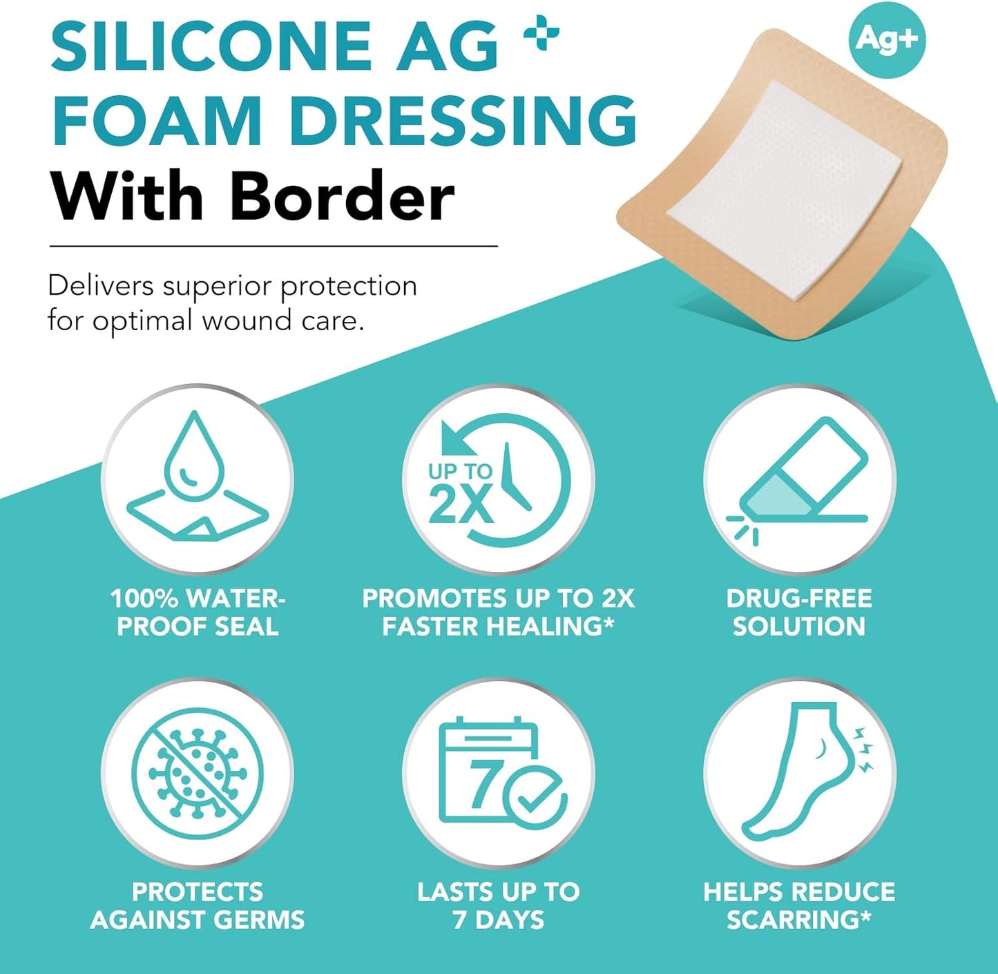 Premium Silicone Foam Dressing 4"x4", Adhesive Waterproof Silicone Bandages with Border, High Absorbent Bed Sore Bandages Wound Care Dressing, 5 Packs