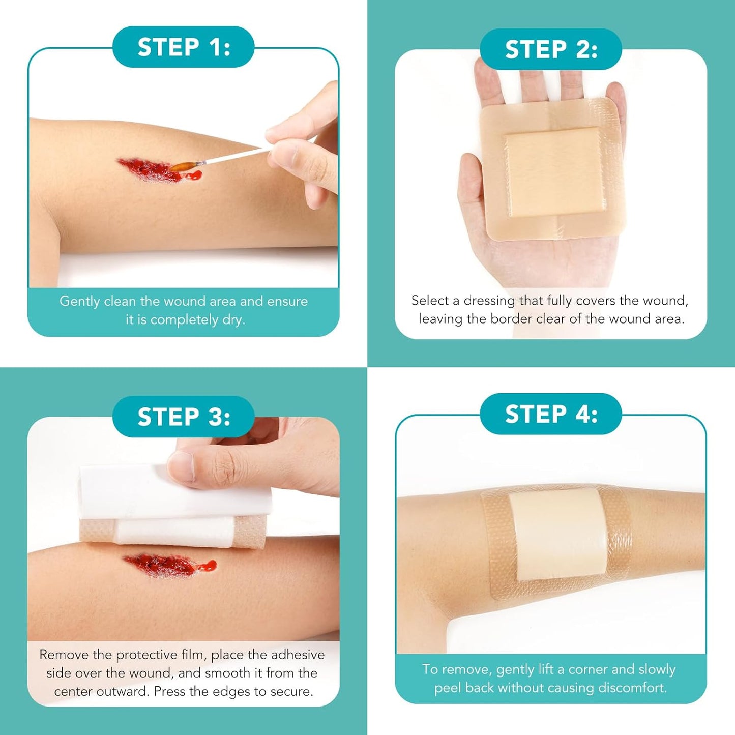 Premium Silicone Foam Dressing 4"x4", Adhesive Waterproof Silicone Bandages with Border, High Absorbent Bed Sore Bandages Wound Care Dressing, 5 Packs