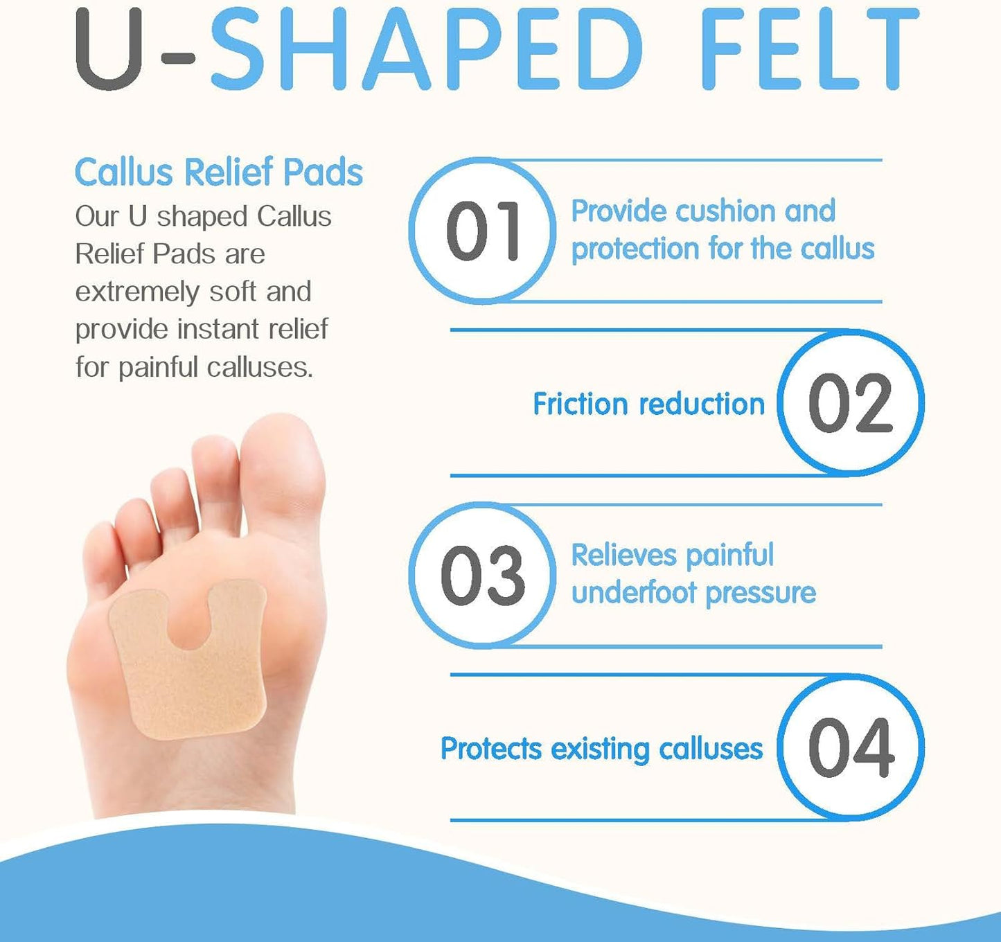 U-Shaped Felt Callus Pads(Pack of 48), Protect Calluses from Rubbing on Shoes