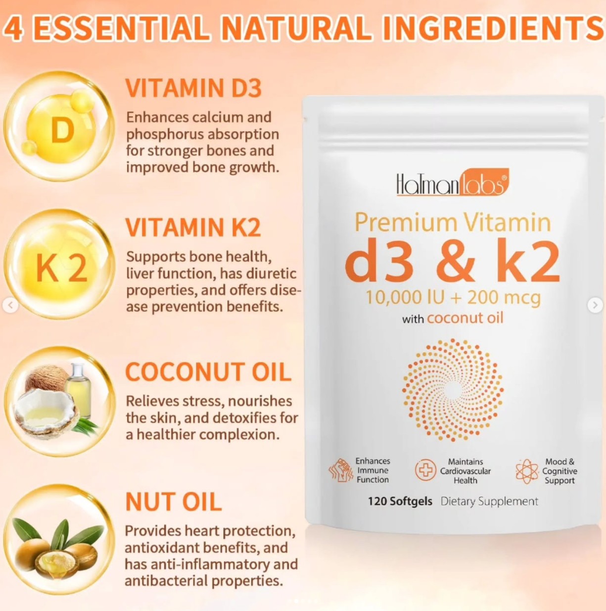 Vitamin D3 K2, 120 Soft gels