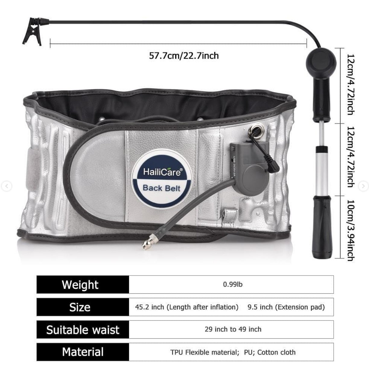 Heating Inflatable Waist Belt for Pain Relief and Back Brace.