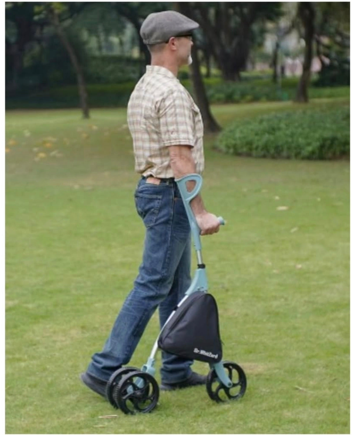 Lightweight Foldable Walking Cane with Wheels and Storage Bag and breaks