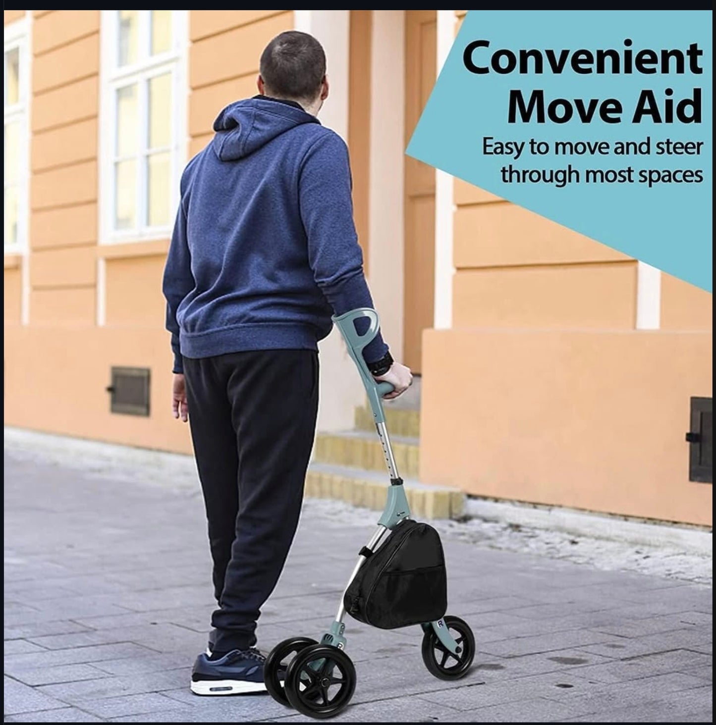 Lightweight Foldable Walking Cane with Wheels and Storage Bag and breaks
