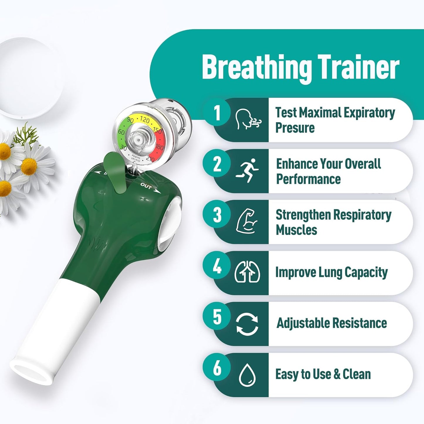 Nascool Breathing Exercise Device for Lungs, Inspiratory Respiratory Muscle Trainer for Athletes, Lung Exerciser Device