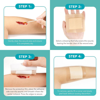 Premium Silicone Foam Dressing 4"x4", Adhesive Waterproof Silicone Bandages with Border, High Absorbent Bed Sore Bandages Wound Care Dressing, 5 Packs